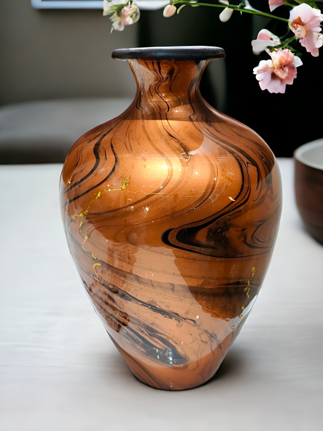 

The Artage Brown Marble Finish Copper Vase