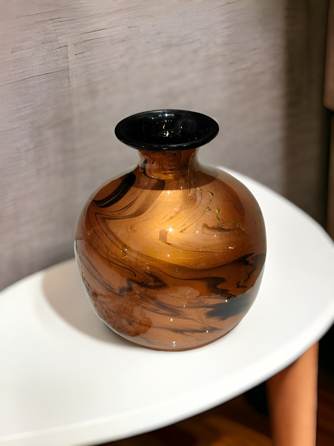 

The Artage Brown Marble Finish Round Shape Metal Vase