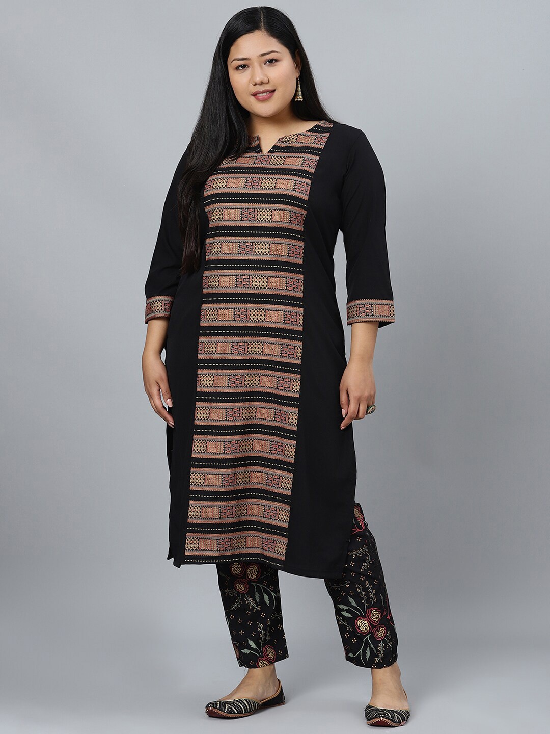 

Sztori Geometric Printed Straight Kurta with Pant, Black