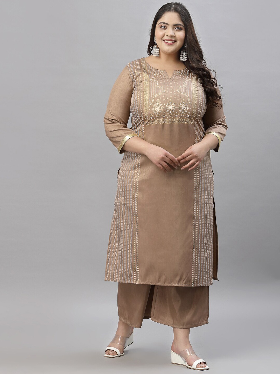 

Sztori Ethnic Motifs Printed Regular Kurta with Palazzos, Brown