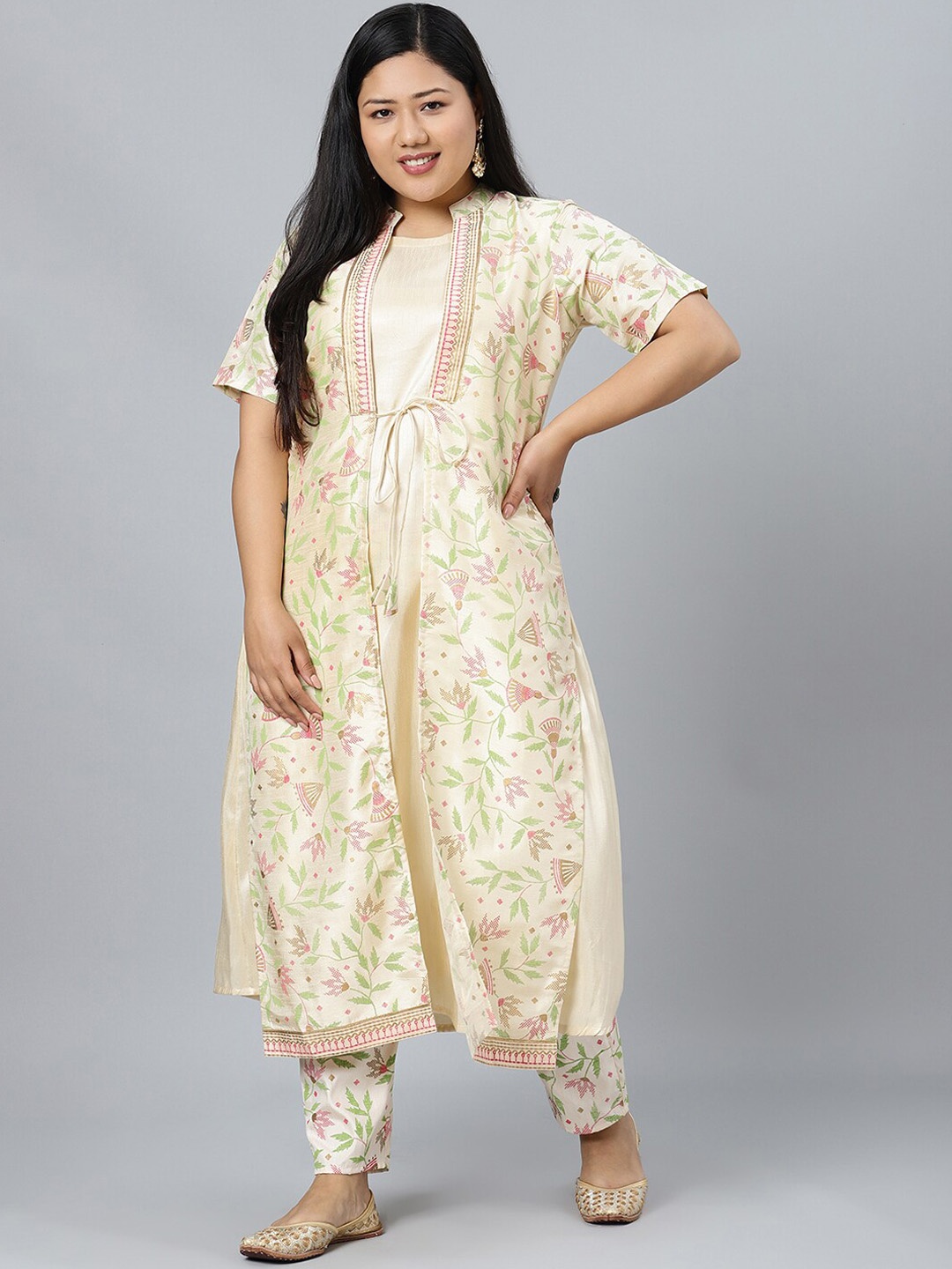 

Sztori Floral Printed Regular Kurta with Trousers, Cream