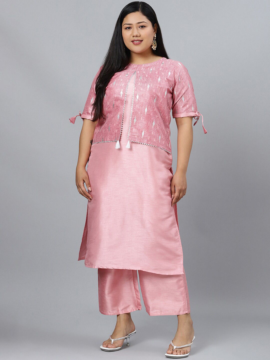 

Sztori Printed Round Neck Regular Kurta with Palazzos, Pink