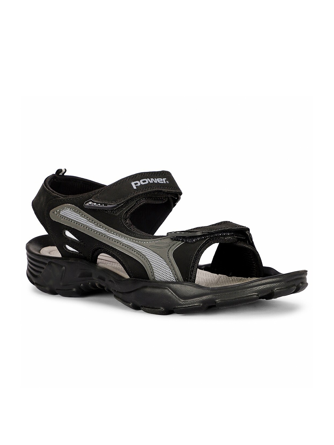 

Power Men Textured Leather Sports Sandals, Black