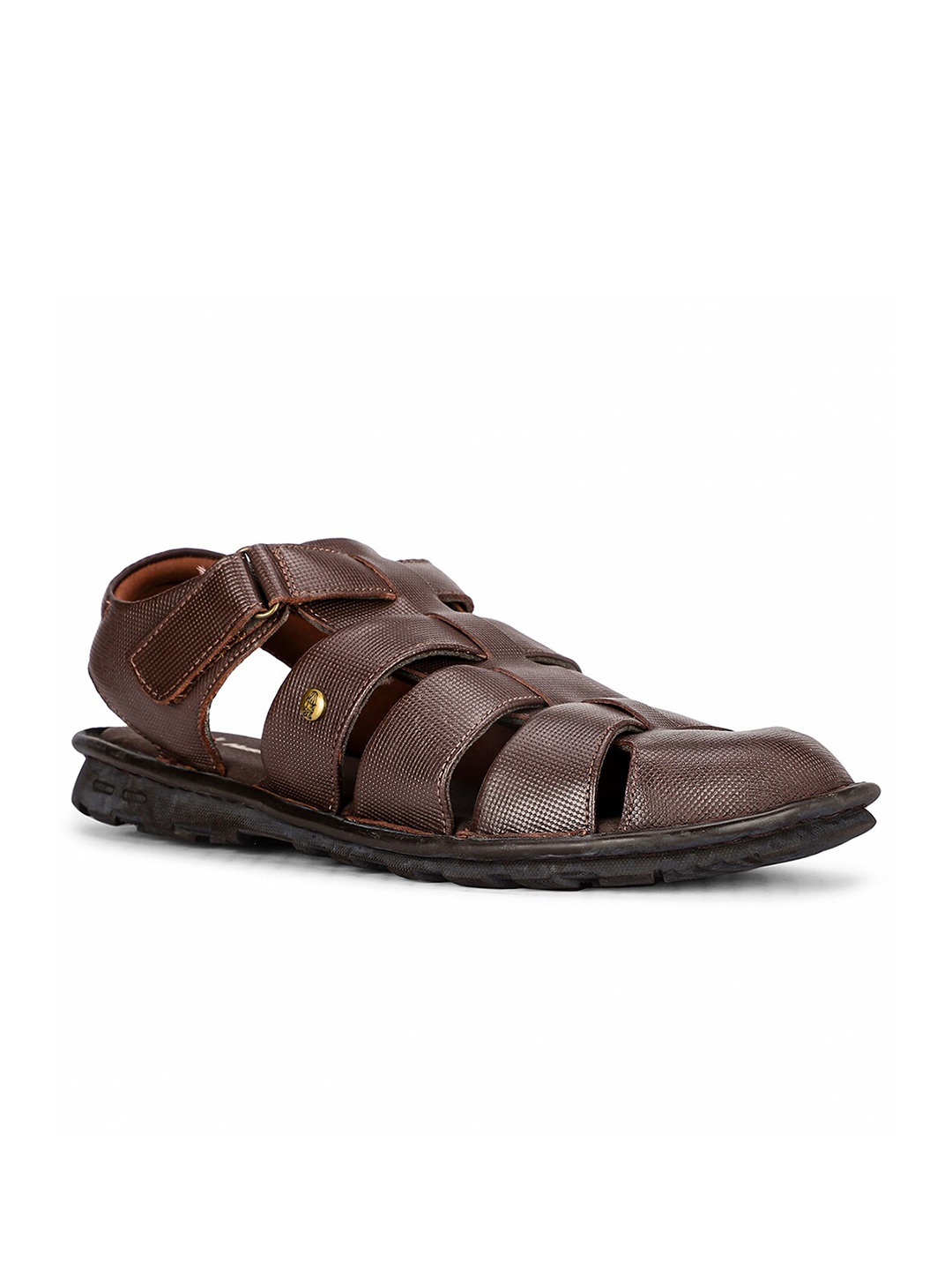 

Hush Puppies Men Textured Leather Fisherman Sandals, Brown