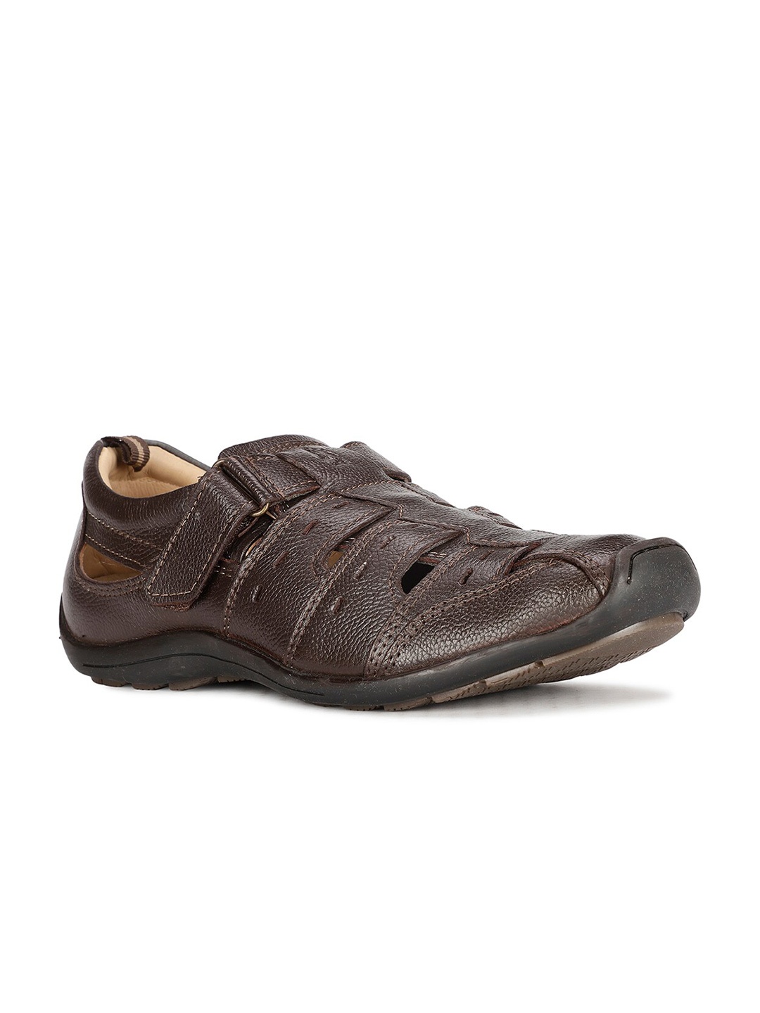 

Hush Puppies Men Textured Leather Fisherman Sandals, Brown