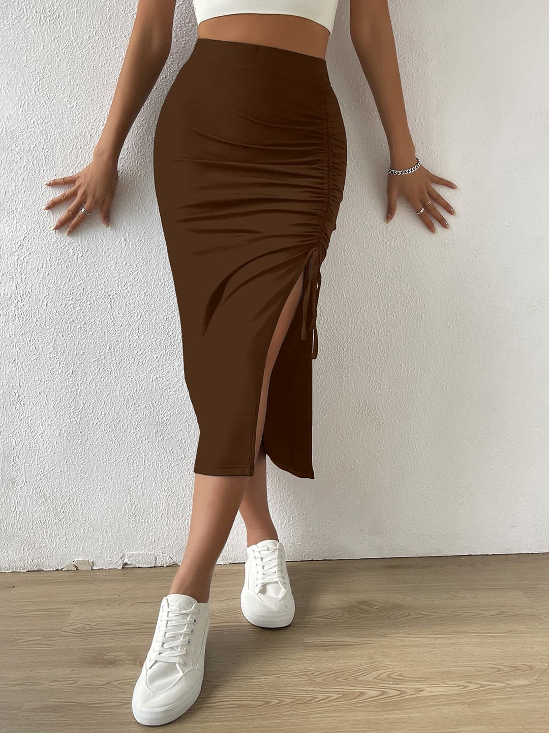 

AAHWAN Pencil Midi Skirt, Brown