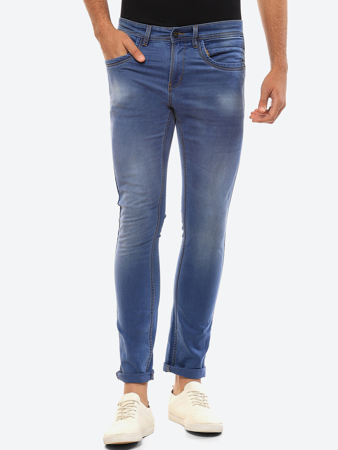 

2Bme Men Heavy Fade Clean Look Cotton Jeans, Blue