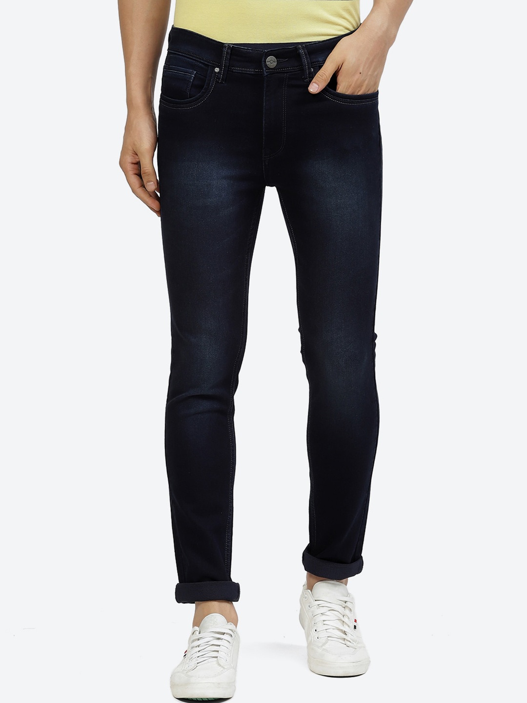

2Bme Men Mid-Rise Clean Look Light Fade Cotton Jeans, Navy blue