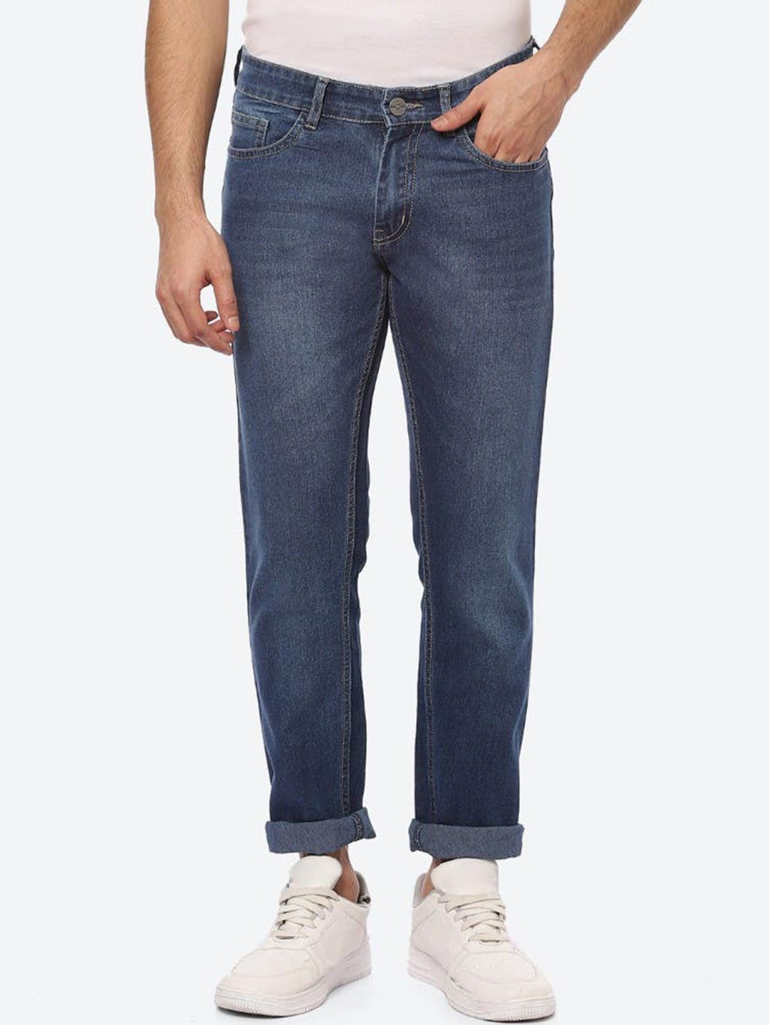 

2Bme Men Mid-Rise Clean Look Light Fade Cotton Jeans, Navy blue