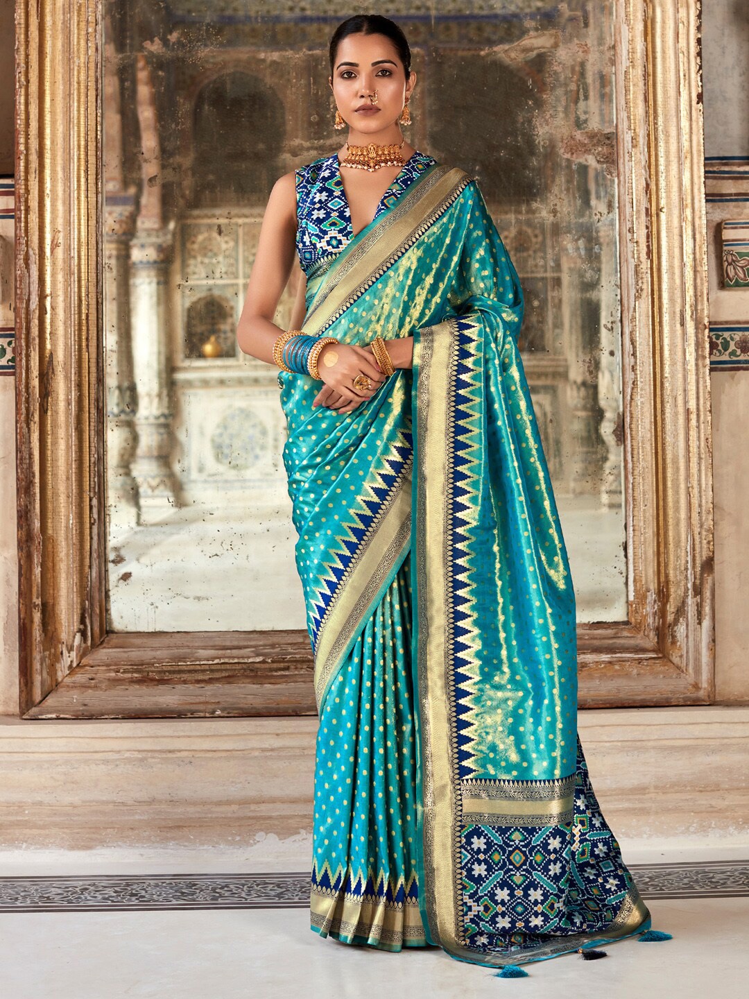 

Anouk Ethnic Motifs Tissue Designer Kanjeevaram Saree, Blue