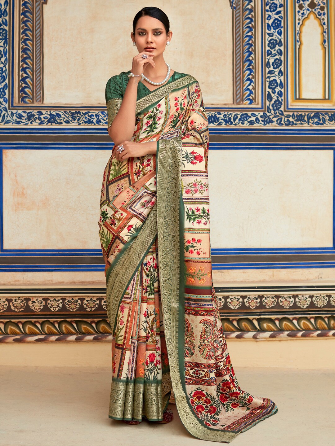 

Anouk Paisley Woven Design Designer Sungudi Saree, Beige