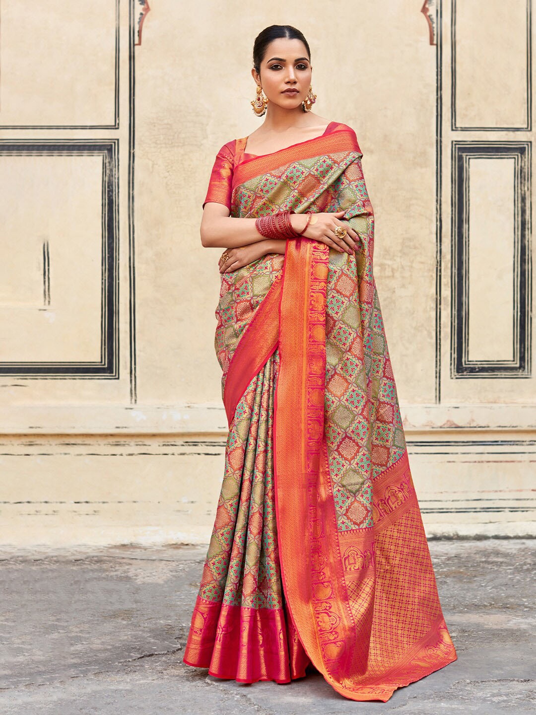 

Anouk Ethnic Motifs Woven Design Designer Banarasi Saree, Sea green