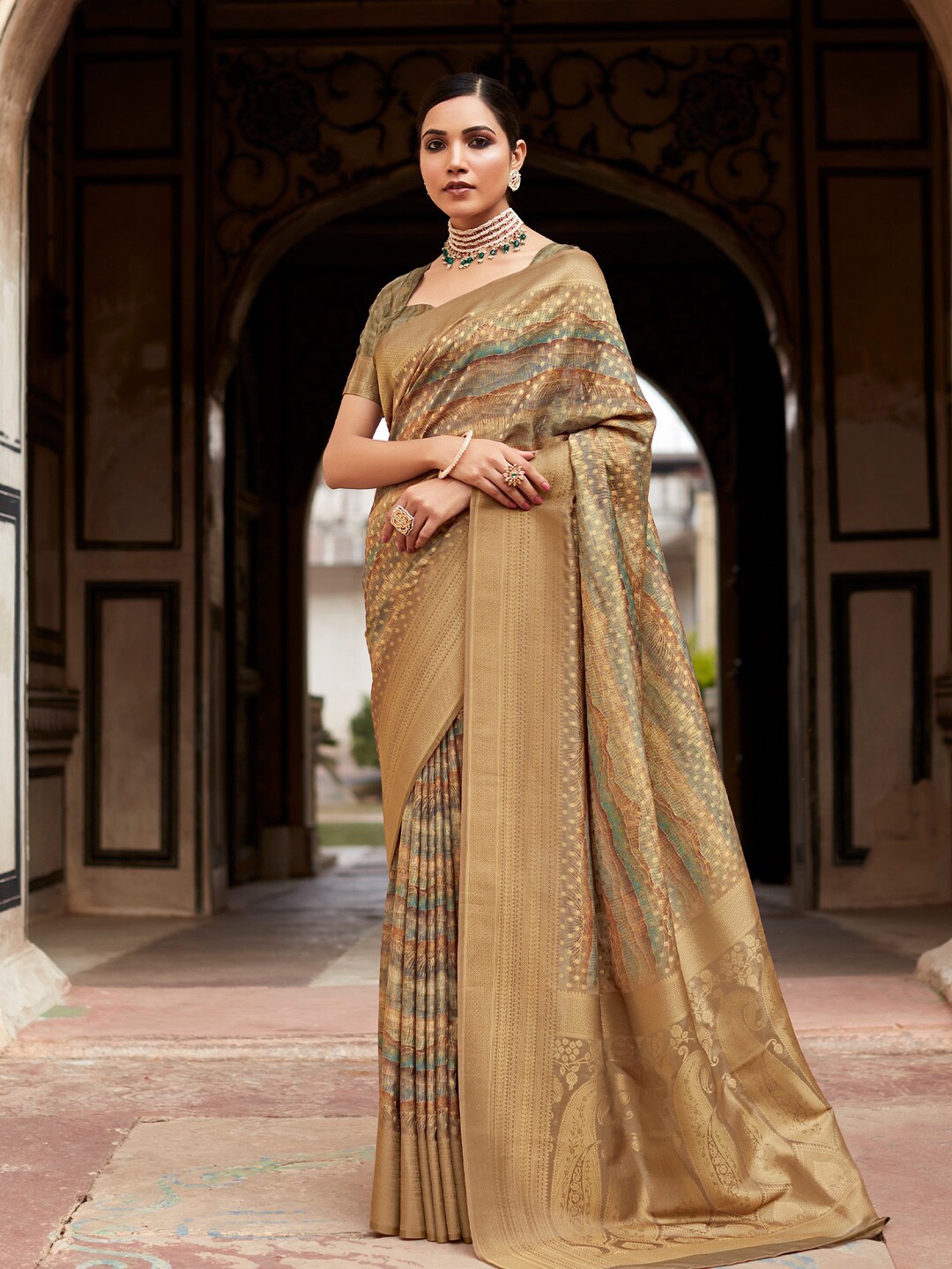 

Anouk Zari Satin Designer Banarasi Saree, Brown