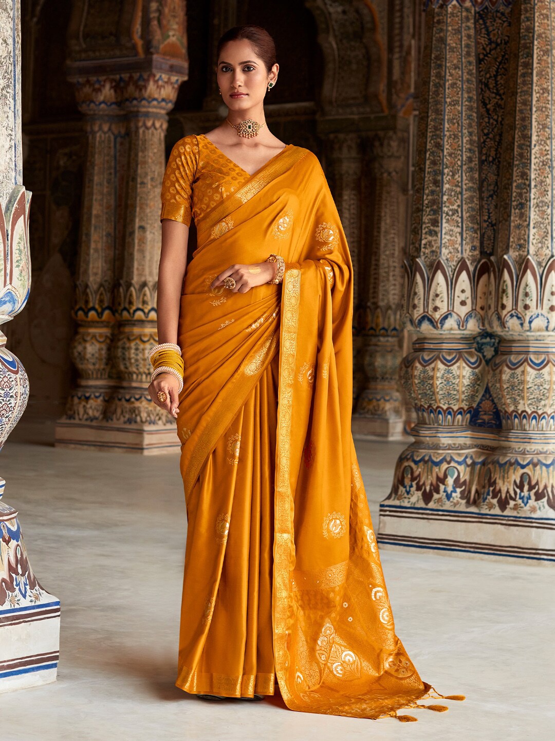 

Anouk Bagh Satin Designer Banarasi Saree, Mustard