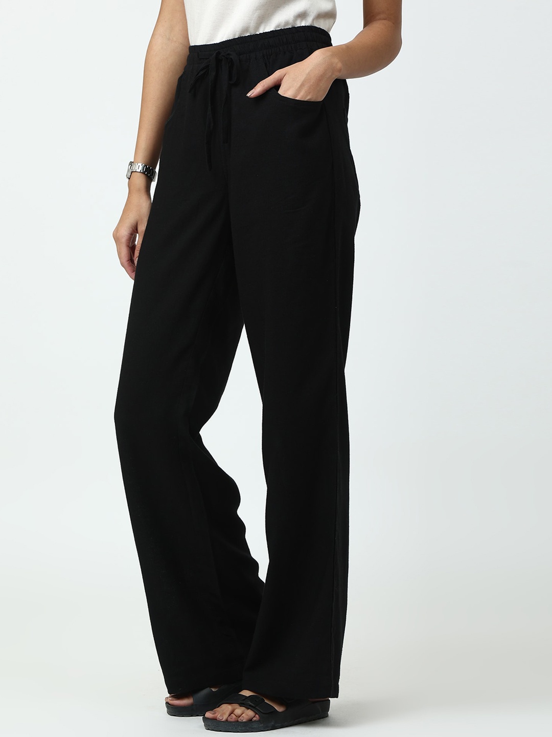 

Saltpetre Women Classic Wide Leg Loose Fit Parallel Trousers, Black