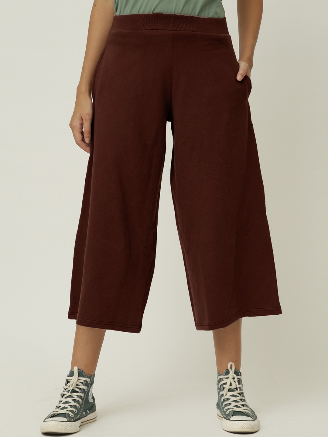 

Saltpetre Women Relaxed Cropped Organic Cotton Culottes Trousers, Coffee brown