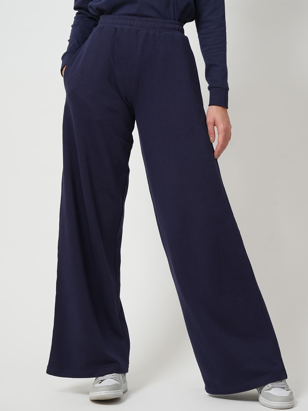 

Saltpetre Women Relaxed Wide Leg Organic Cotton Parallel Trousers, Navy blue