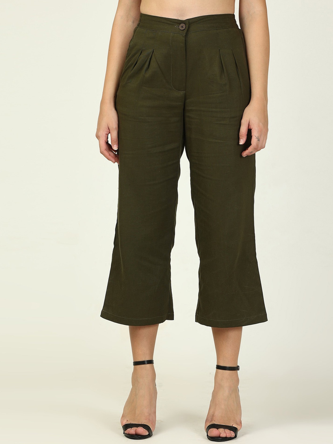 

Saltpetre Women Classic Pleated Culottes Trousers, Olive