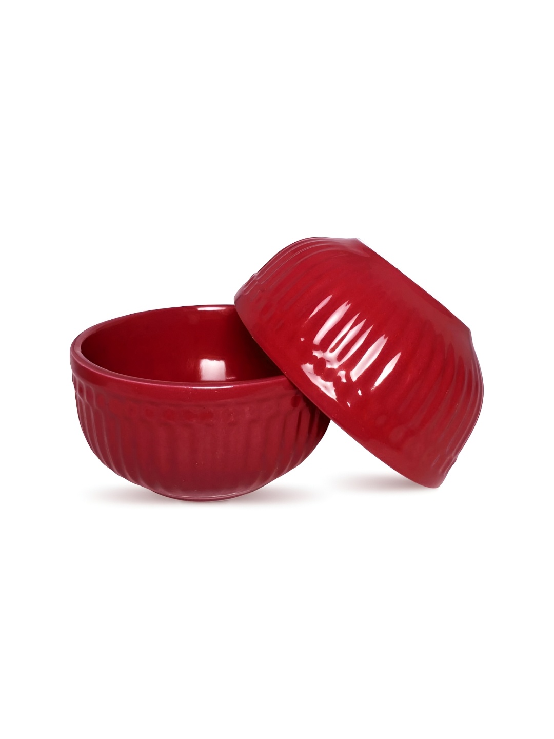 

BODHI HOUSE Red 2 Pieces Textured Ceramic Glossy Bowls 450 ml