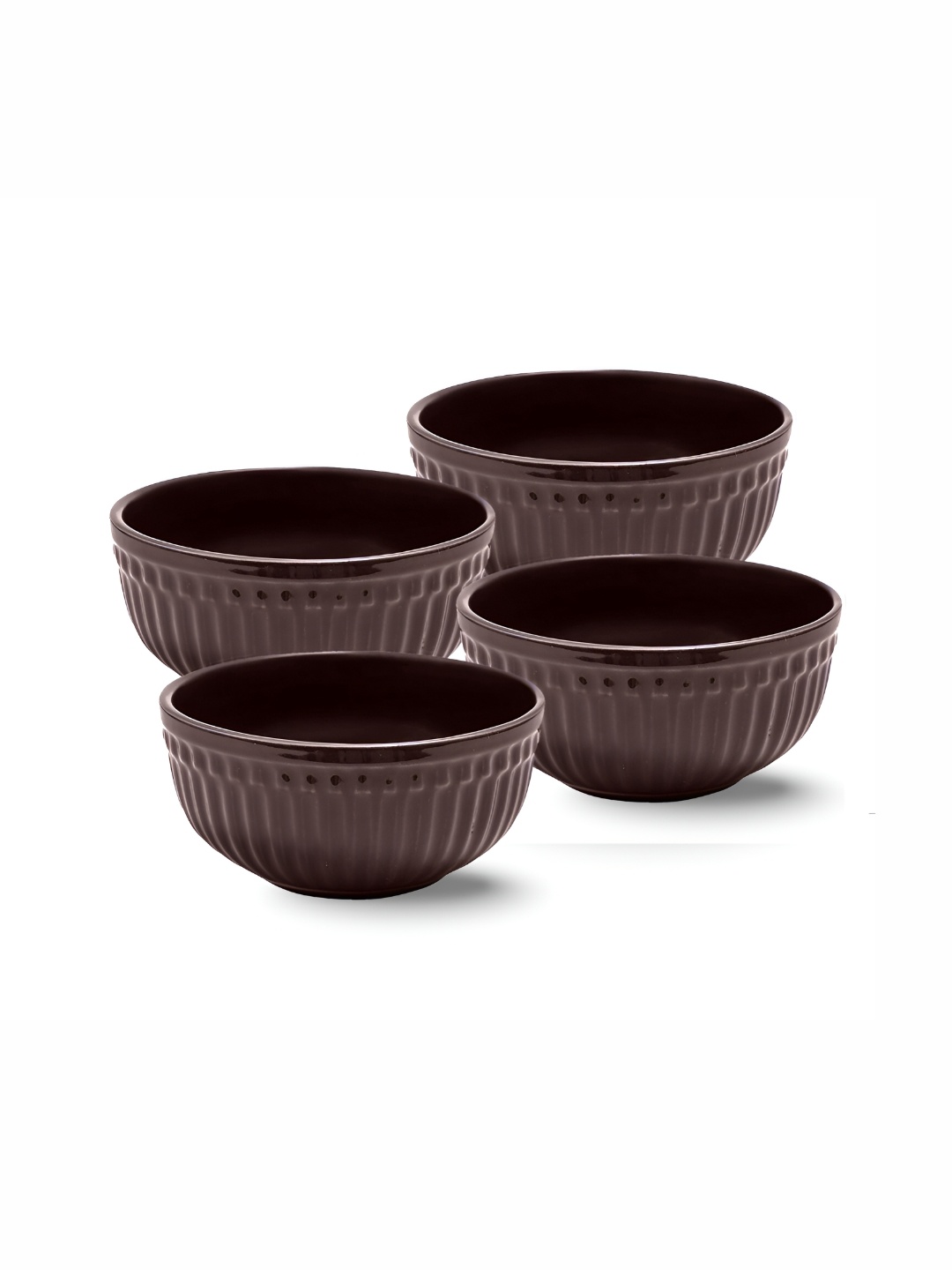 

BODHI HOUSE Brown 4 Pieces Textured Ceramic Glossy Bowls 450 ml