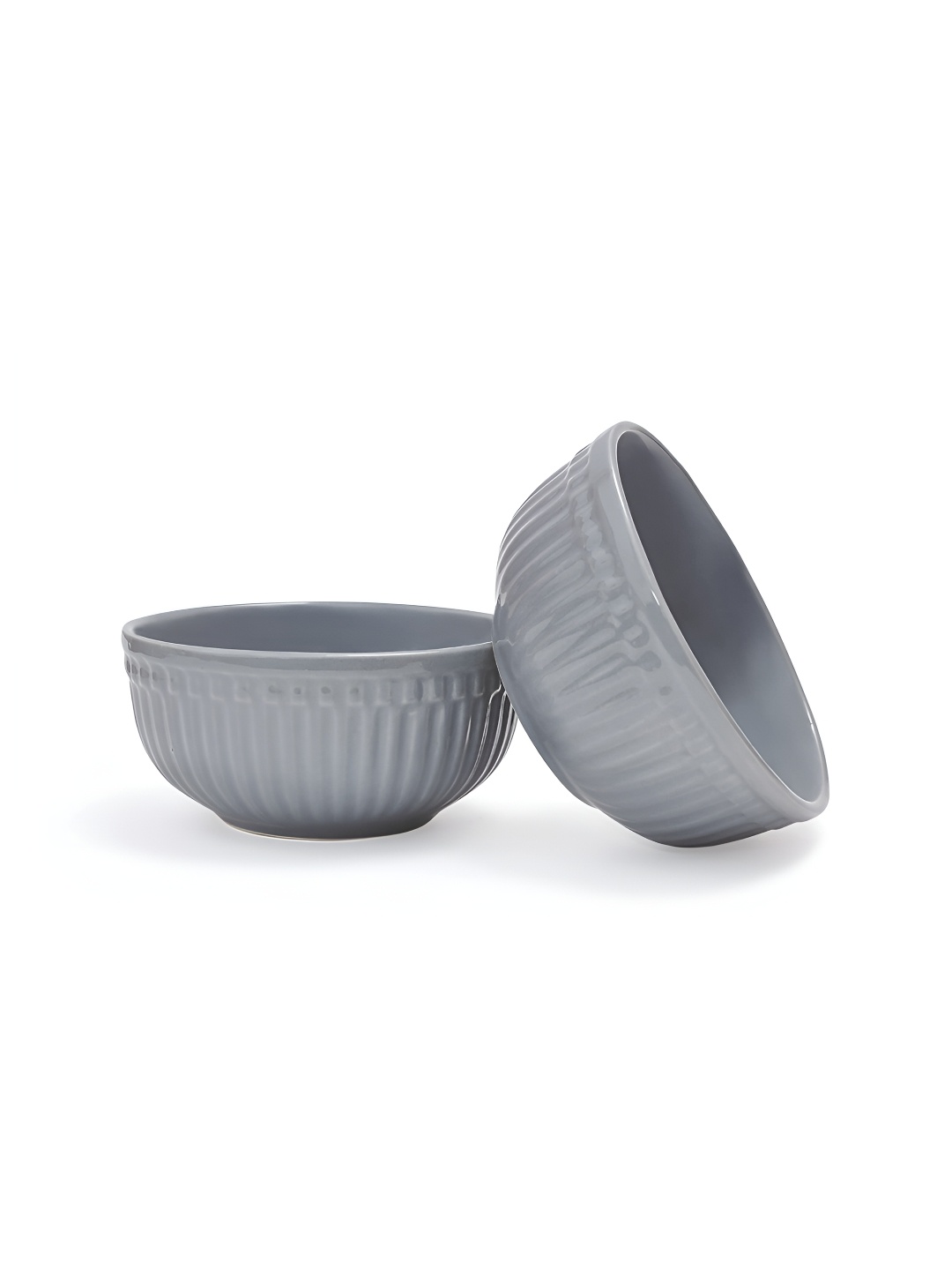 

BODHI HOUSE Grey 2 Pieces Textured Ceramic Glossy Bowls 450 ml