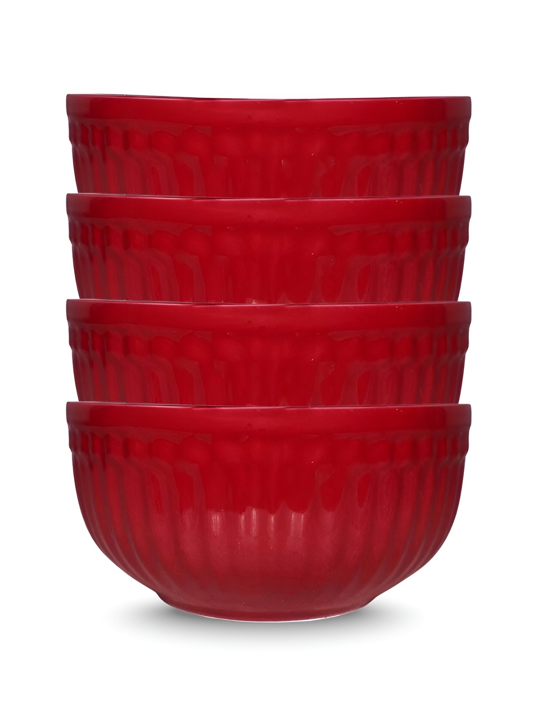 

BODHI HOUSE Red 4 Pieces Textured Ceramic Glossy Bowls 450 ml