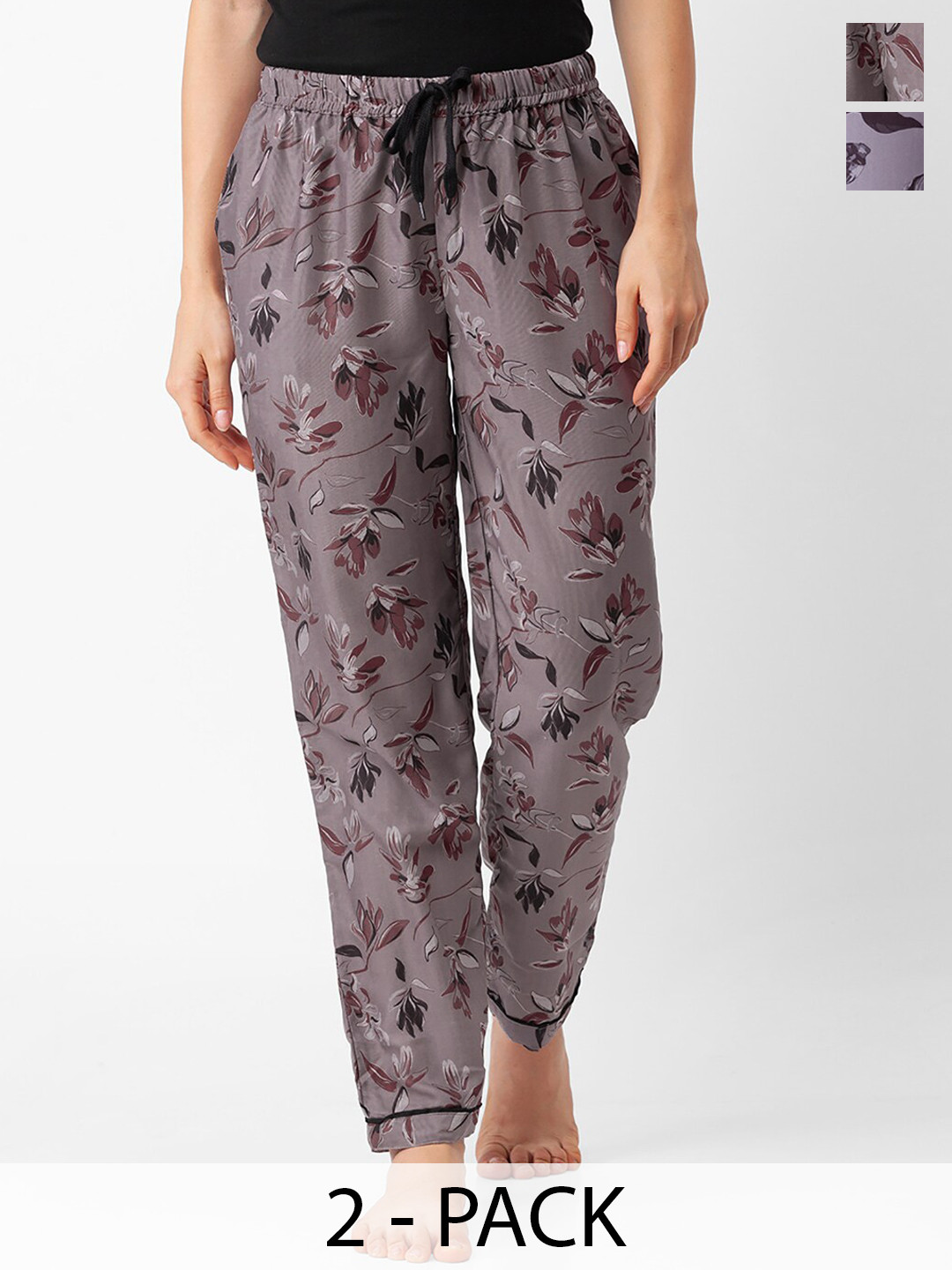 

NOIRA Women Pack Of 2 Floral Printed Lounge Pants, Grey
