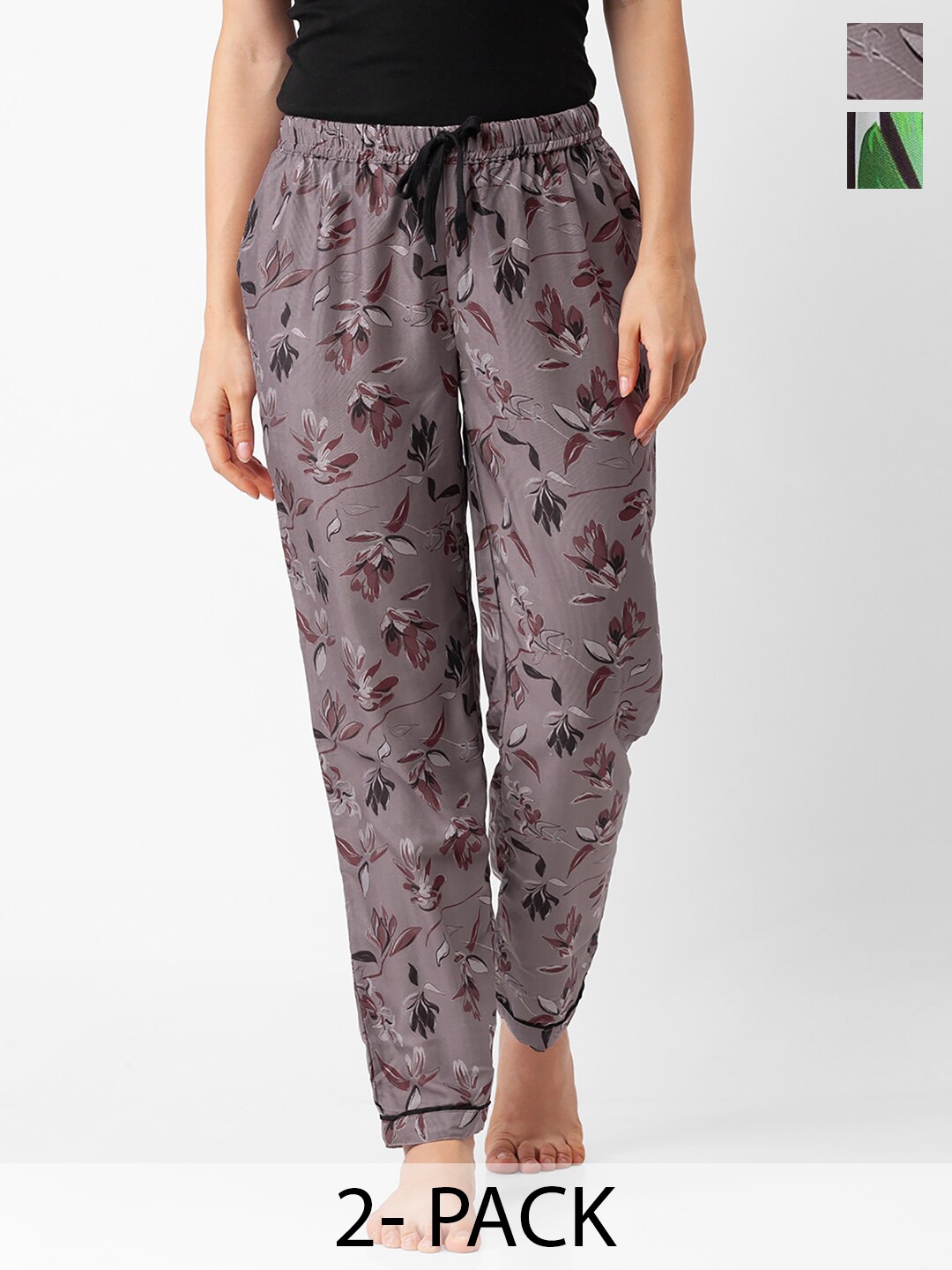 

NOIRA Women Pack Of 2 Floral Printed Lounge Pants, Grey