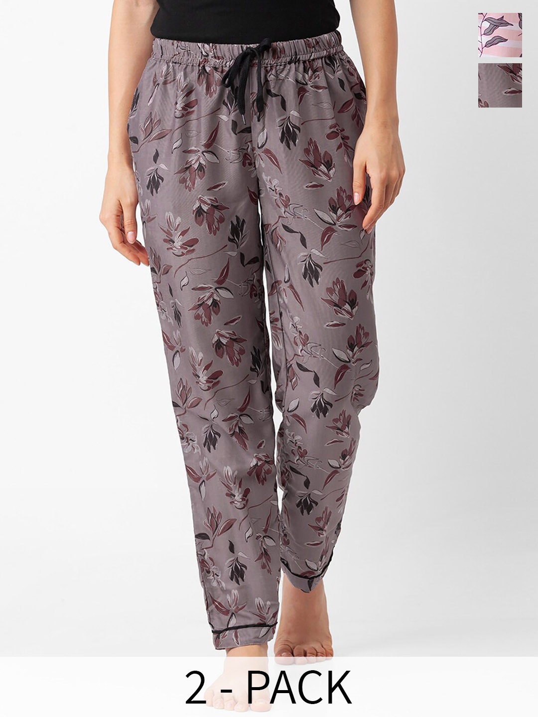 

NOIRA Women Pack Of 2 Floral Printed Lounge Pants, Grey