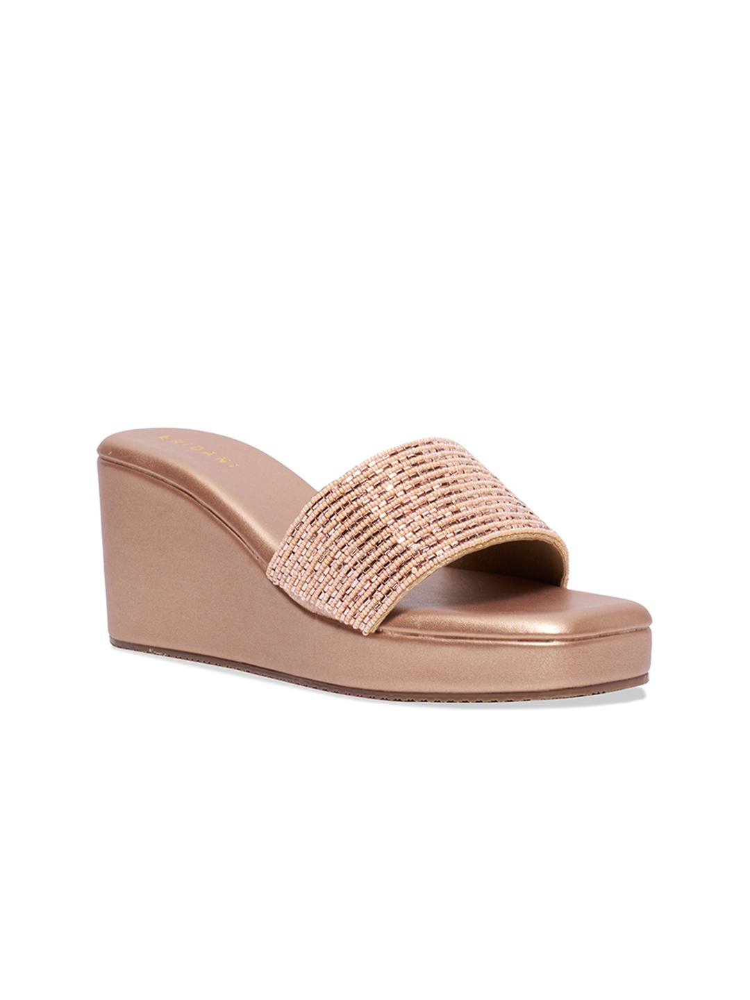 

ERIDANI Embellished Open Toe Wedge Heels, Rose gold