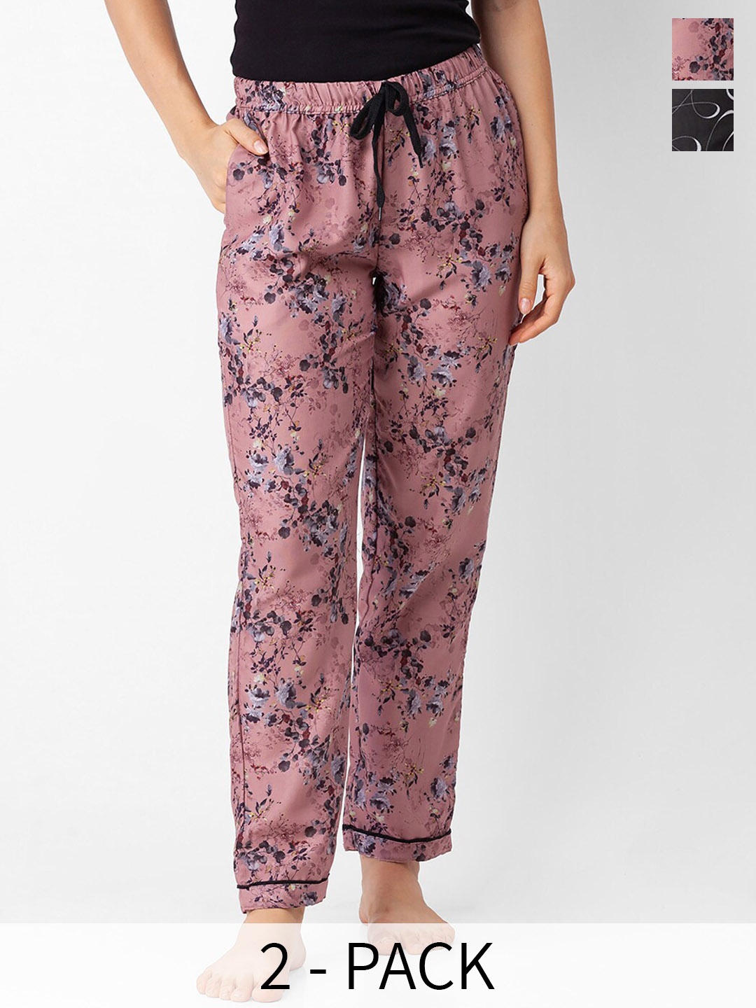 

NOIRA Women Pack Of 2 Floral Printed Lounge Pants, Pink