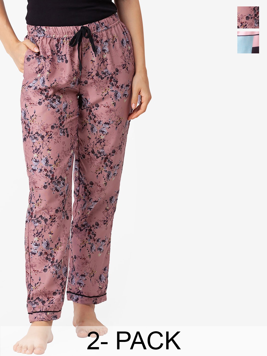 

NOIRA Women Pack Of 2 Floral Printed Lounge Pants, Pink