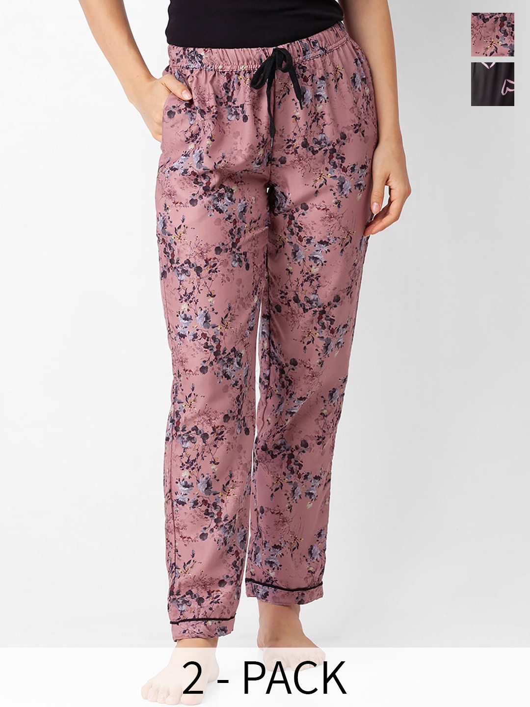 

NOIRA Women Pack Of 2 Floral Printed Lounge Pants, Pink