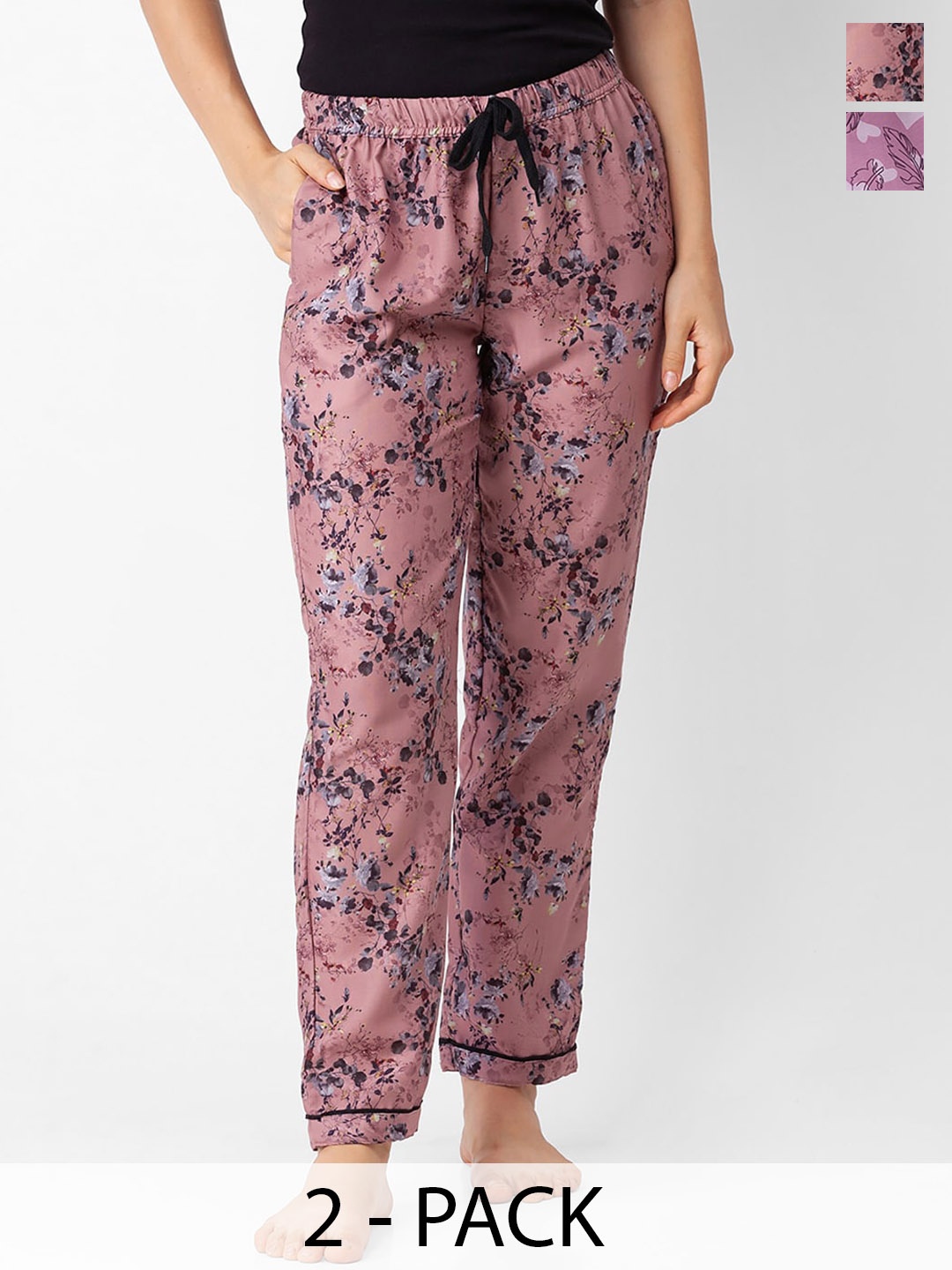 

NOIRA Women Pack Of 2 Floral Printed Lounge Pants, Pink