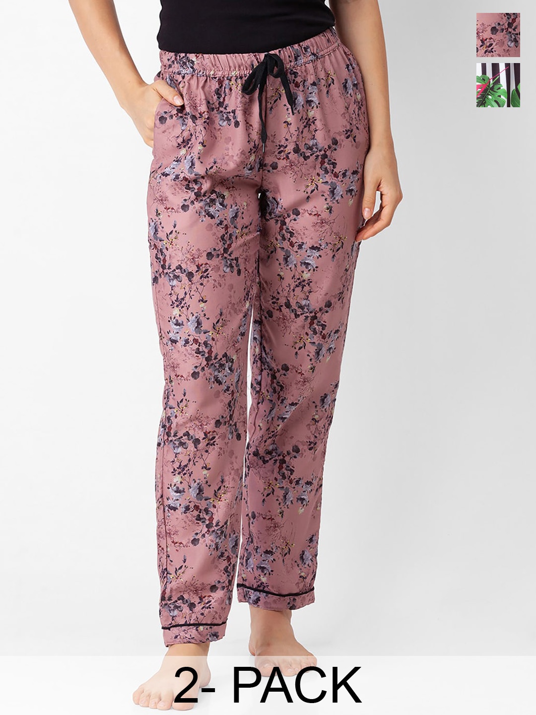 

NOIRA Women Pack Of 2 Floral Printed Lounge Pants, Pink