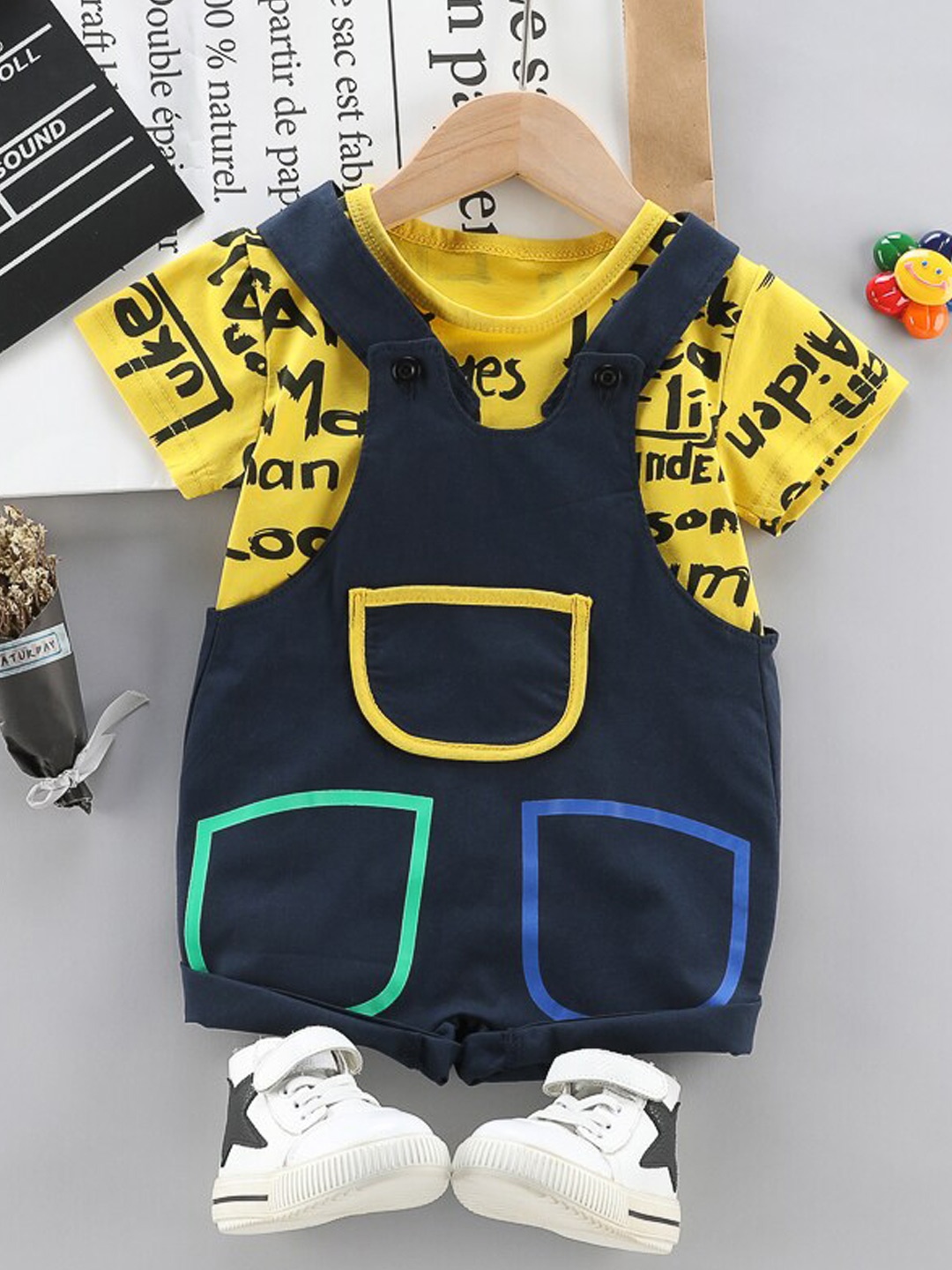 

HERE&NOW Printed T-Shirt & Dungaree, Yellow