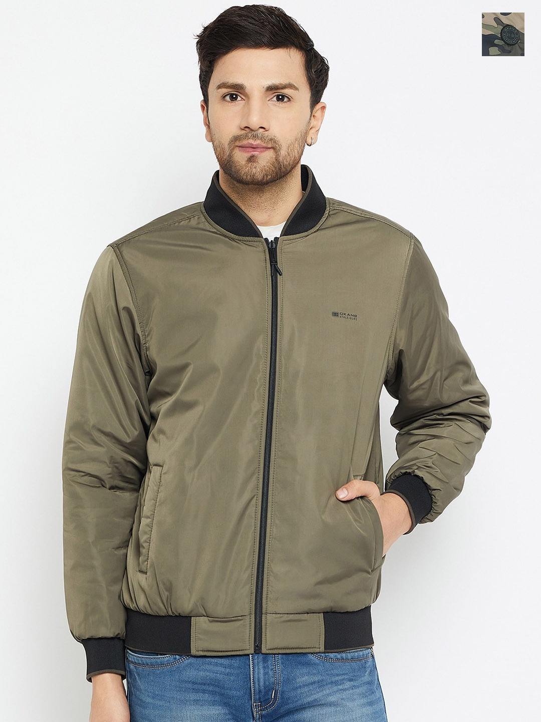 

Okane Reversible Bomber Jacket, Olive