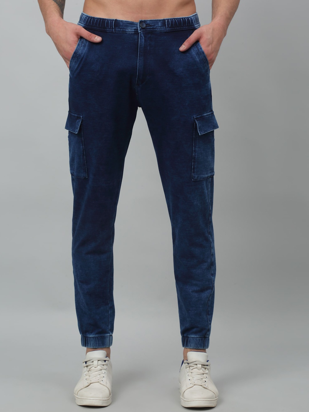 

Cantabil Men Mid-Rise Light Fade Denim Jogger, Blue