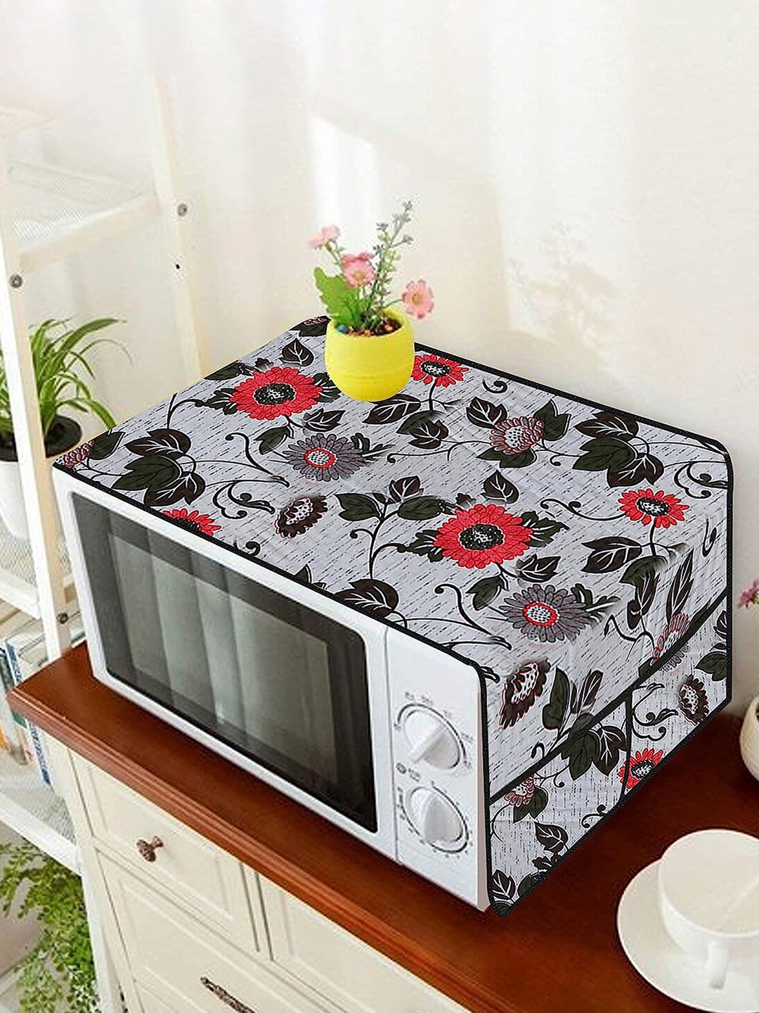 

Dakshya Industries Grey & Red Floral Printed Microwave Oven Cover