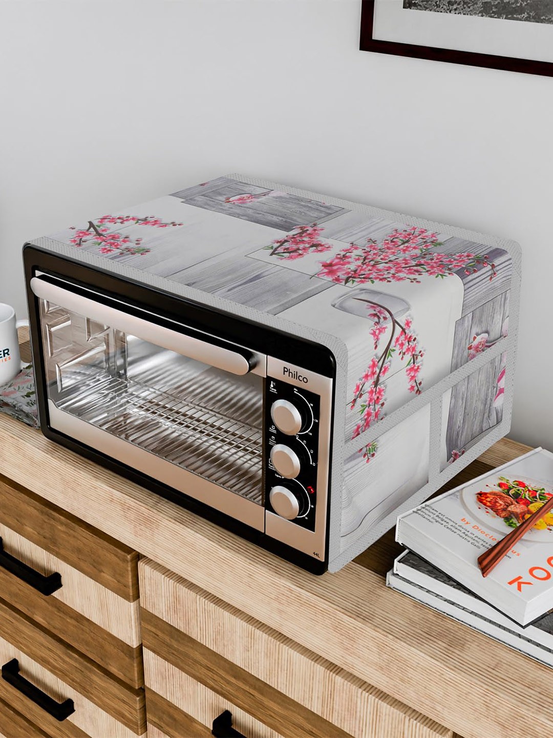 

Dakshya Industries Grey & Pink Floral Printed Microwave Oven Cover