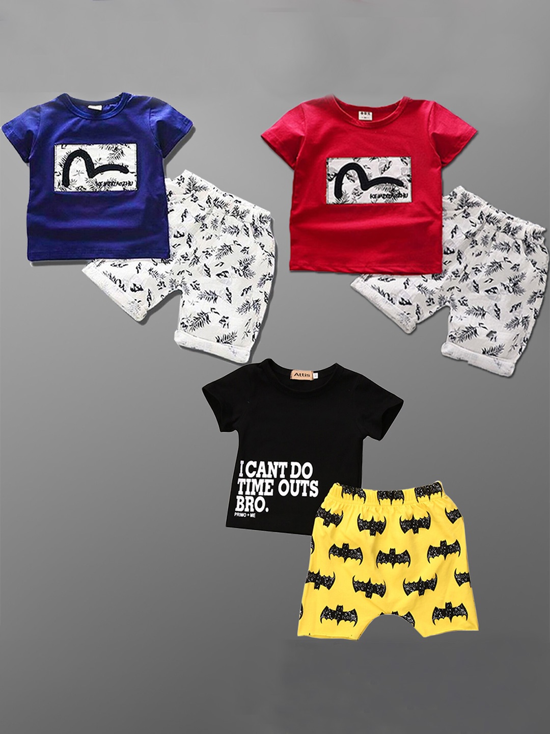 

BAESD Kids Pack Of 3 Printed T-shirt with Shorts, Navy blue