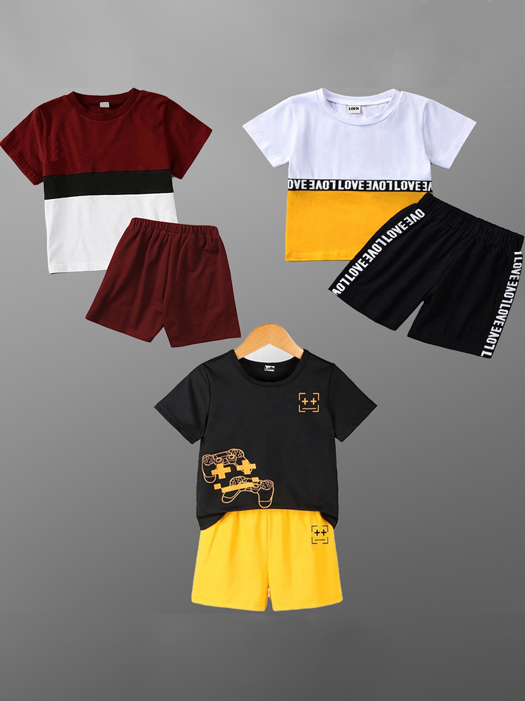

BAESD Kids Pack Of 3 Colourblocked T-shirt with Shorts, Yellow