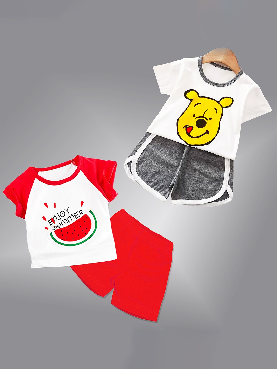 

BAESD Kids Pack Of 2 Printed T-shirt with Shorts, White