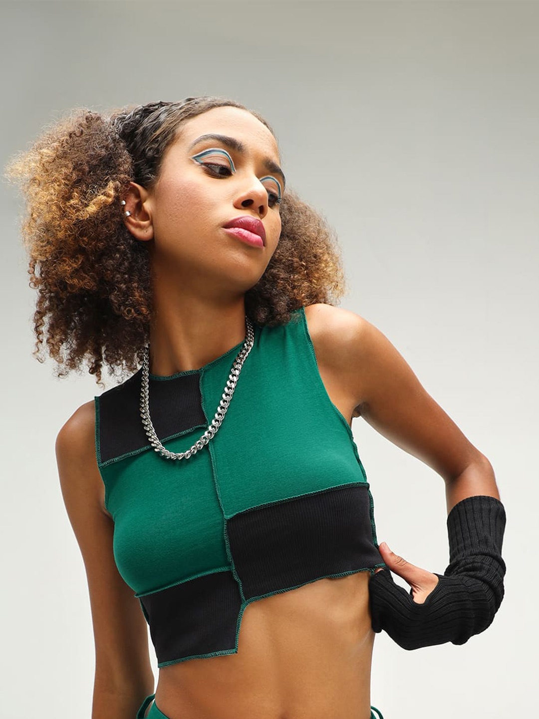 

CAVA Cyprus Dark Green Patchwork Crop Top