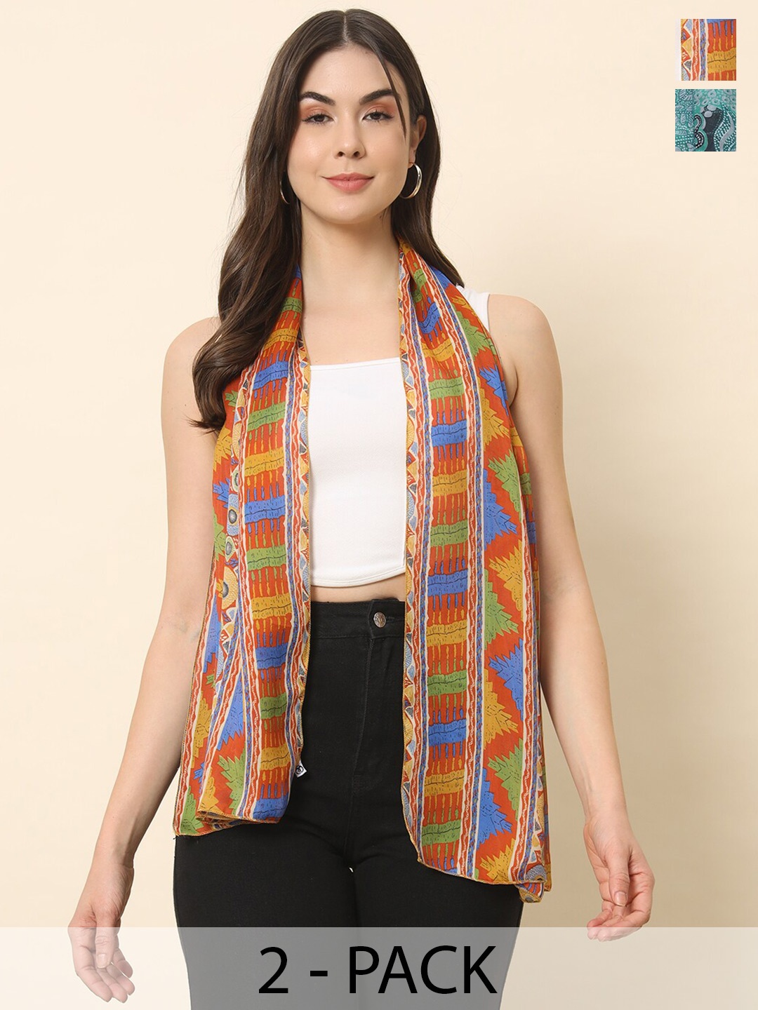 

Trend Arrest Pack Of 2 Printed Scarfs, Blue