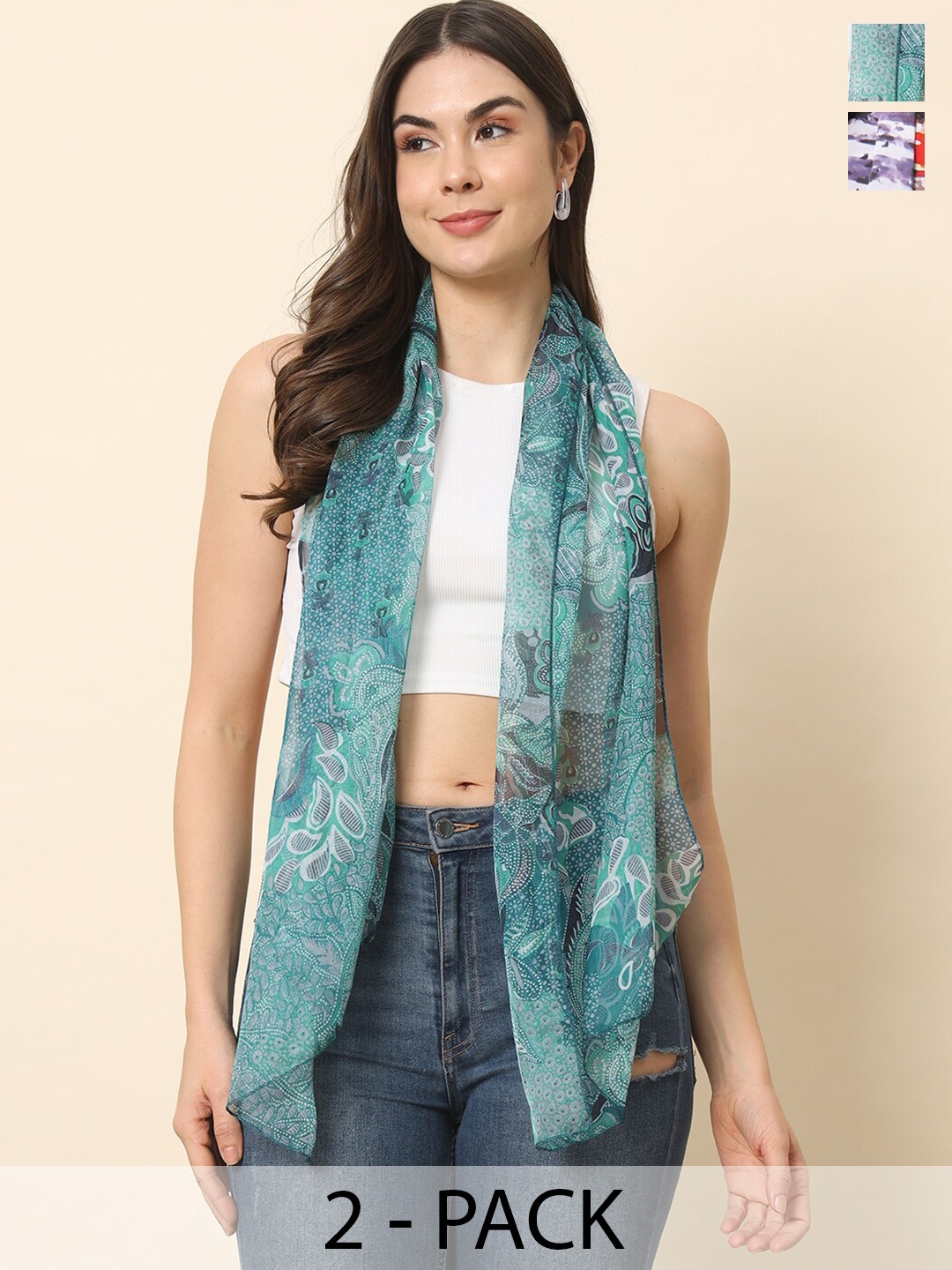 

Trend Arrest Pack Of 2 Printed Scarfs, Green
