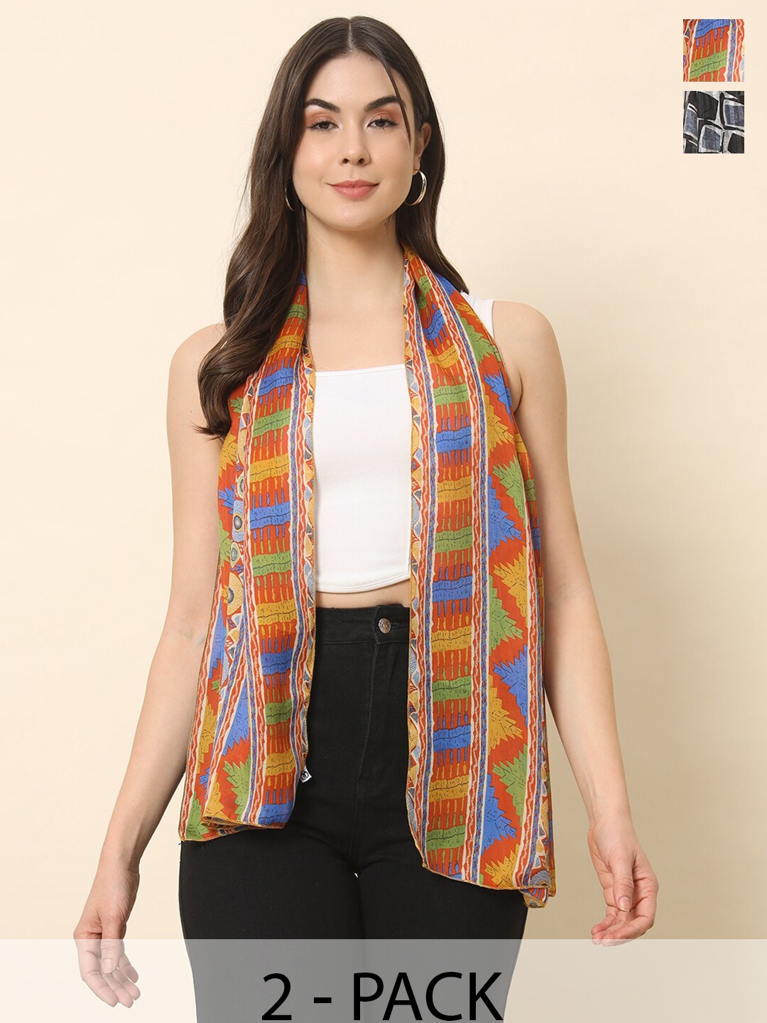 

Trend Arrest Pack Of 2 Printed Scarfs, Blue
