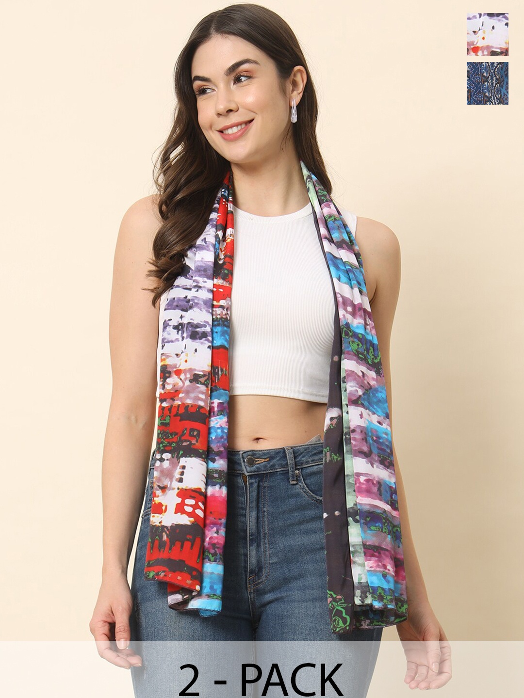 

Trend Arrest Pack Of 2 Printed Scarfs, Blue