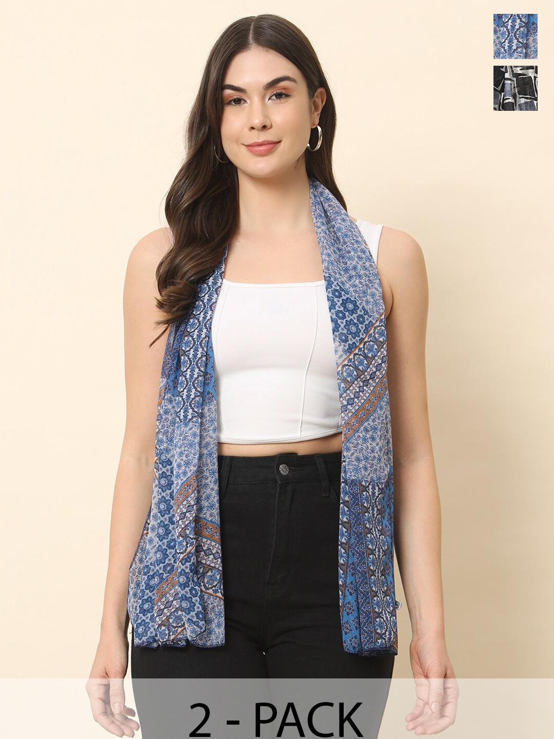 

Trend Arrest Pack Of 2 Printed Scarfs, Blue