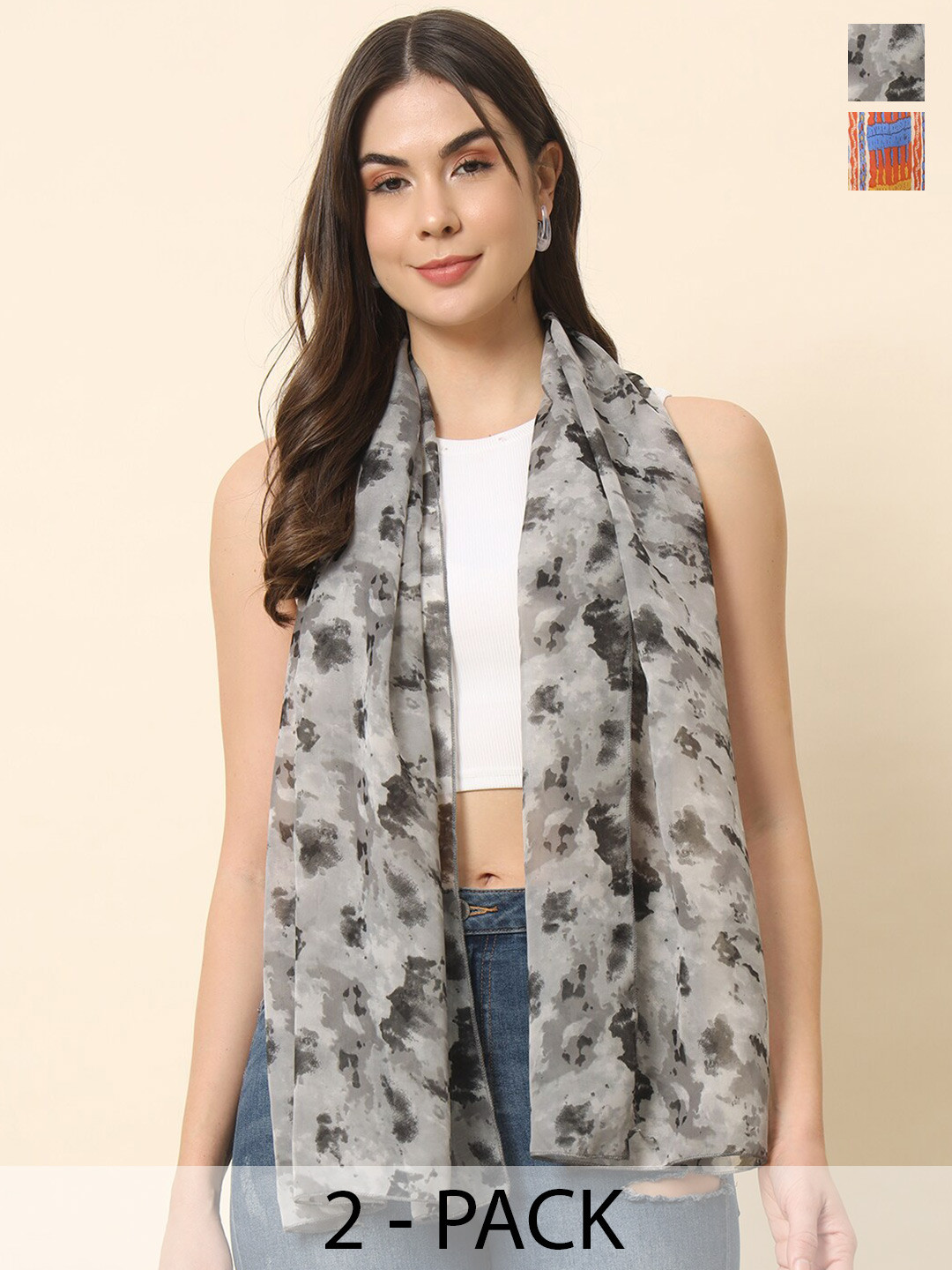 

Trend Arrest Set Of 2 Floral Printed Scarf, Orange